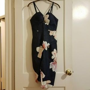 Navy Blue and floral front split dress
